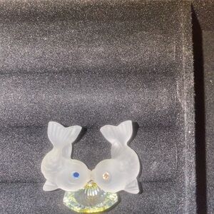 Crystal kissing Fish blue and gold gem eyes figurine